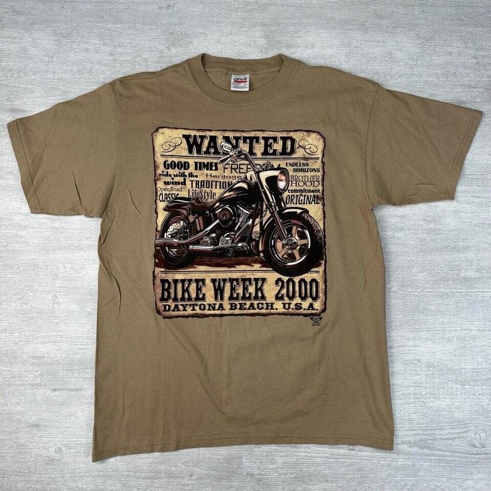 Vintage Bike Week Shirt Mens Large Tan Biker Rally Sturgis Daytona Beach